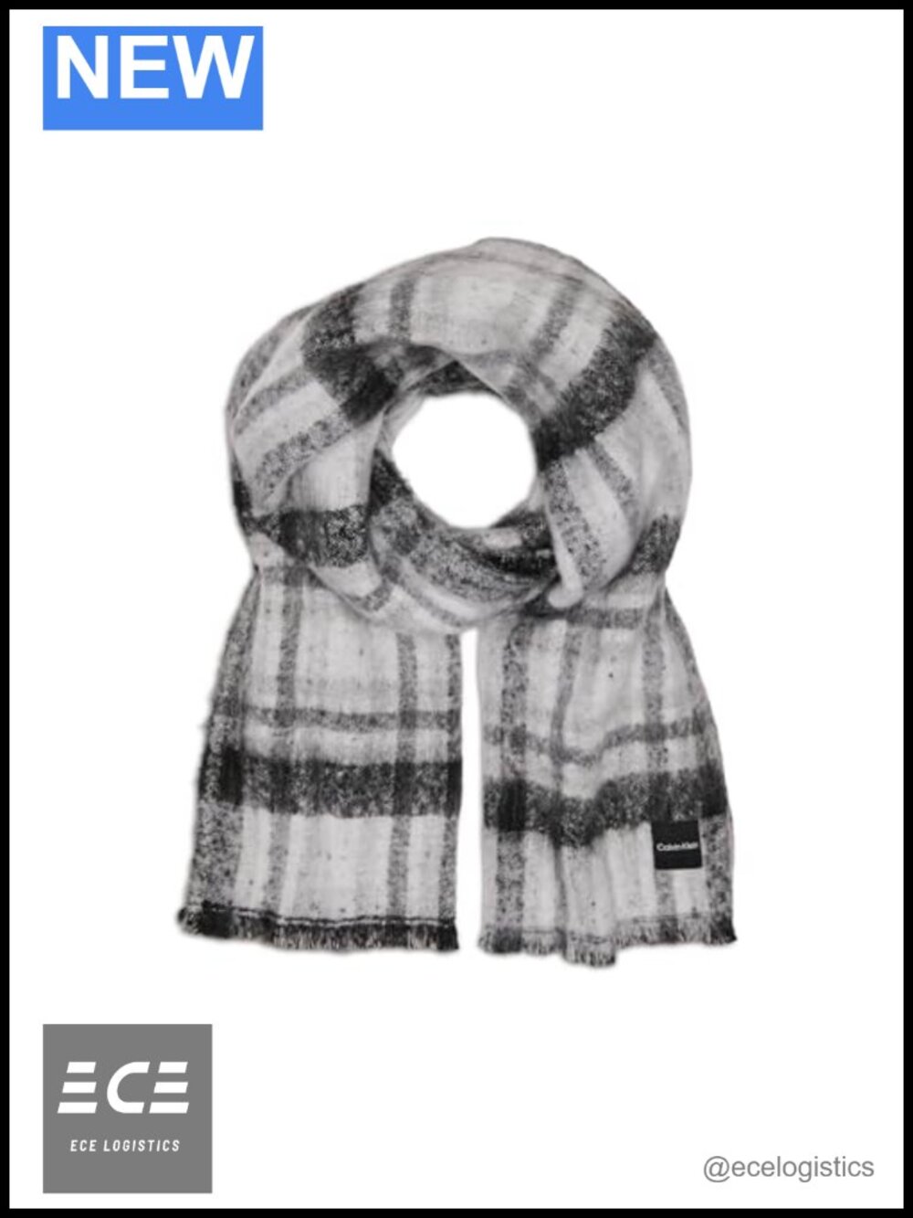Plaid Winter Scarf Double Faced Eyelash Fringe 76x16 Cold Weather Wrap